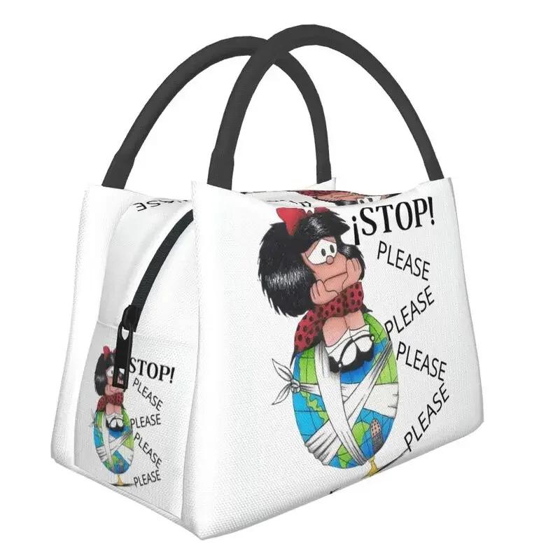 Mafalda And Flowers Portable Lunch Boxes for Women Leakproof Quino Kawaii Cartoon Cooler Thermal Food Insulated Lunch Bag