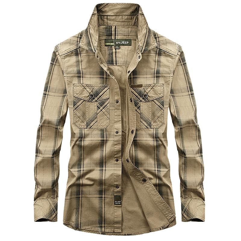 Høst Vinter Herre Plus Size Uformelle rutete skjorter Langermede bomullsskjorter