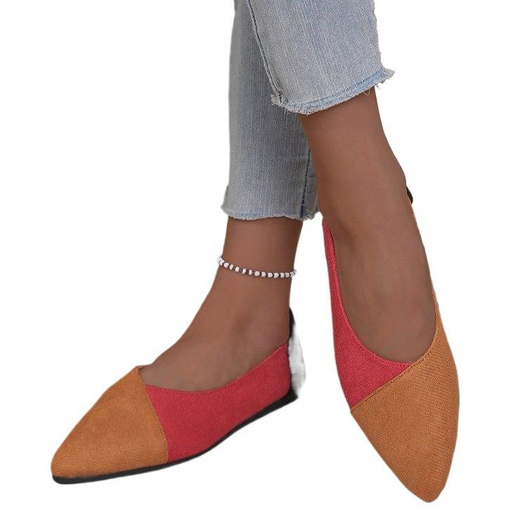 Women's Solid Color Large Size Slip-on Pointed Toe Color Matching Flat Bottom Shallow Mouth Comfortable Casual Shoes
