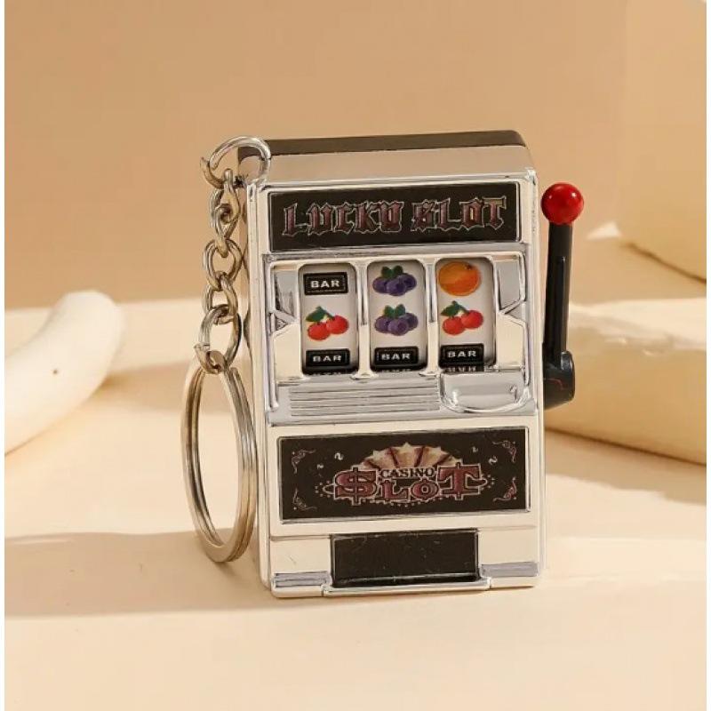 Mini Cartoon Fruit Slot Machine Keychain: Playable, Spinning, Rocking Toy Game