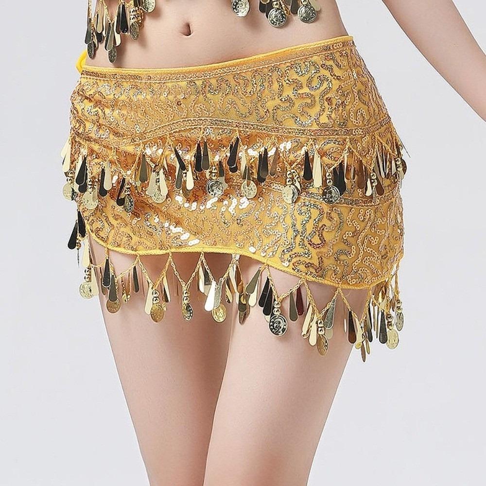 Glitter Sequins Belly Dance Waist Chain Hollow Bellydance Coins Belt Hip Scarf Skirt  Ladies