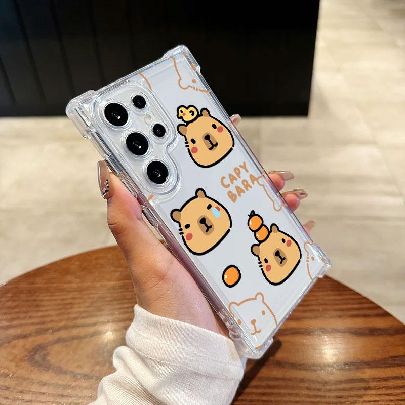 Phone Case For Samsung Galaxy S25 FE S24 S23 S22 S21 Ultra S20 Plus Note 20 10 S25FE Clear Shockproof Cover Cute Little Capybara