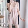New pure desire wind lace suspender nightdress three-piece summer ice silk loungewear set sexy pajamas for women
