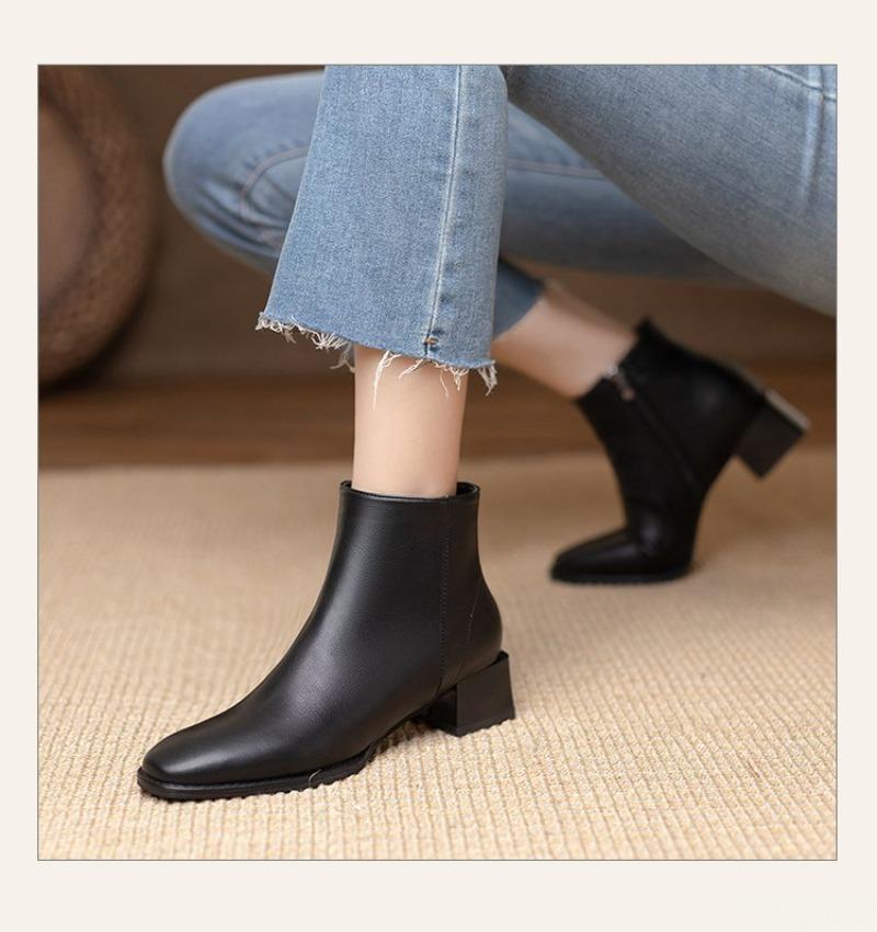Fashionable versatile mid heeled women's shoes autumn winter new casual minimalist comfortable thick heel short boots