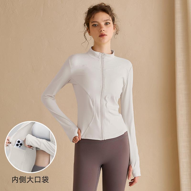 Sunscreen Clothes Skinny Yoga Clothes Women's Running Quick-Drying Clothes Long Sleeves Waist Cycling Sports Jacket Fitness Clothing Top