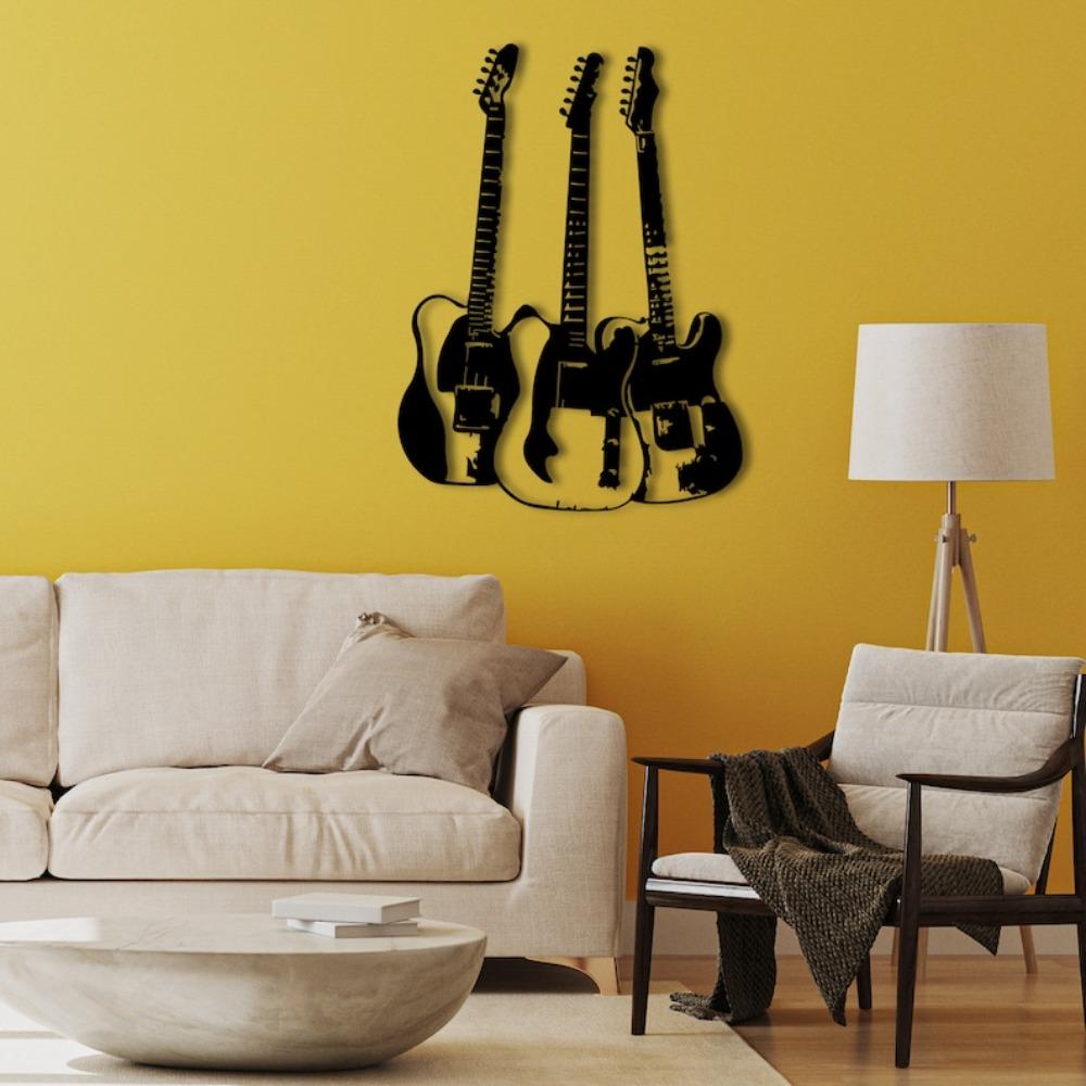 Handmade Metal Guitar Wall Art, 3D Line Art Decor, Music Instrument Sculpture for Home, Unique Gift for Musician