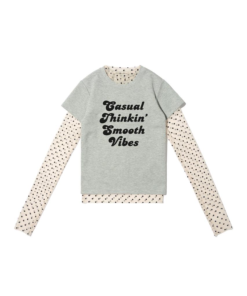 CARGOBROS FOR WOMAN Dot See-Through Long Sleeve Layered Casual Short Sleeve Tee Set (Ivory/Melange)