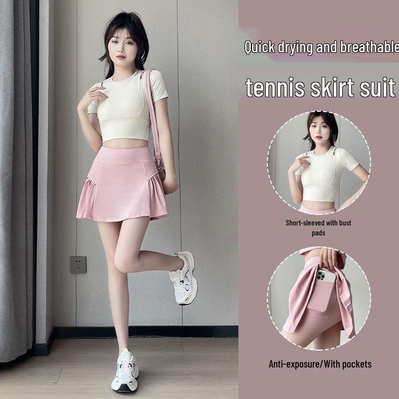 2024 Women's Quick-Dry Tennis/Badminton Sportswear Set - Summer Shirt with Fashion Running Yoga Skirt