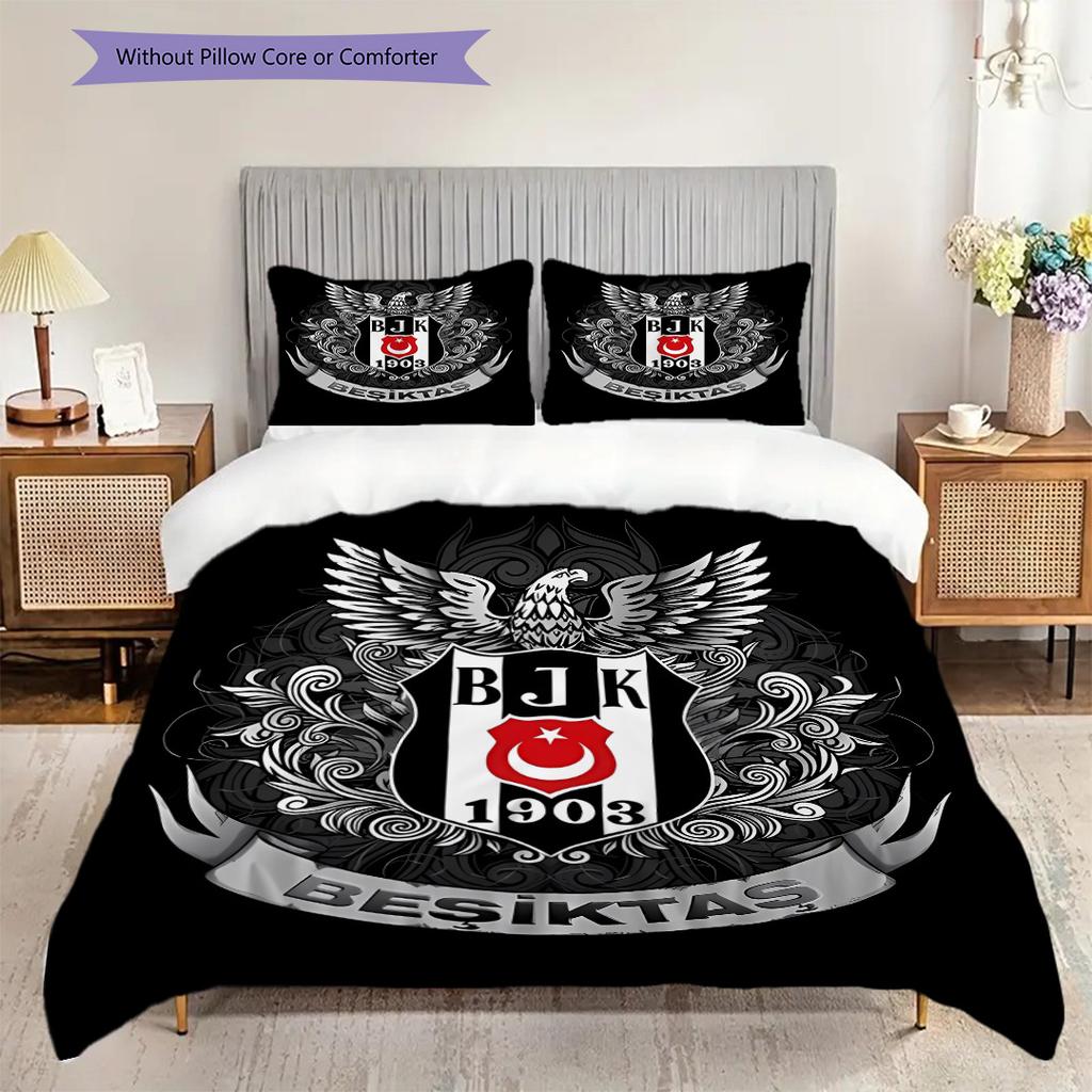 Besiktas logotyp Mönster Sängkläder Täcke Set Påslakan Örngott Heminredning Födelsedagspresent (1 * påslakan + 2 * örngott, utan kärna)