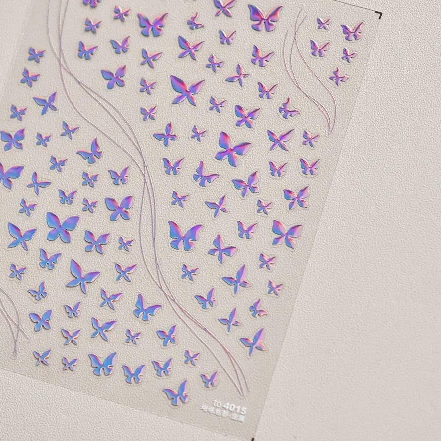 Gradient White Pink Butterfly Flower Shiny Stars Chic Spring Petal 5D Soft Adhesive Nail Art Stickers Decorations Manicure Decal