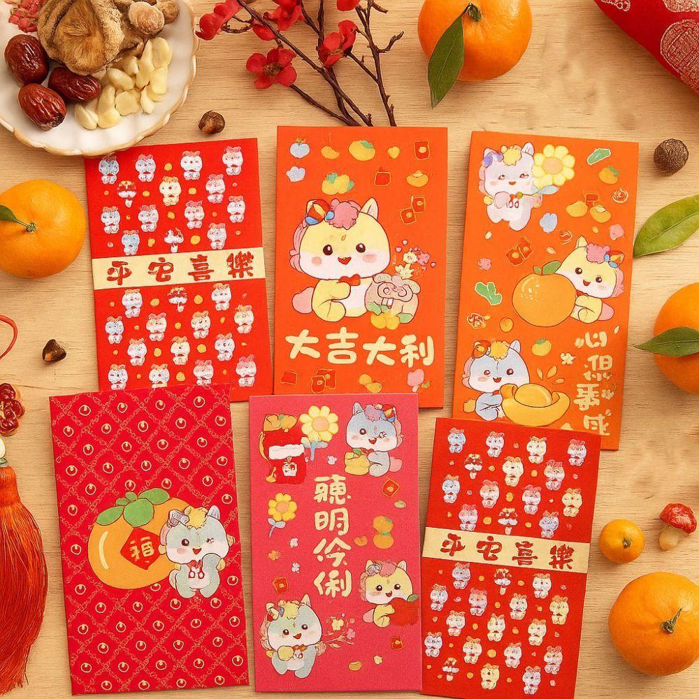 6pcs Chinese 2026 New Year Red Envelope Cartoon Spring Festival Envelope  New Year Gift