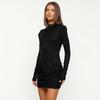 Autumn and winter new European and American women's clothing temperament solid color irregular waist long-sleeved pleated hip-wrapped dress