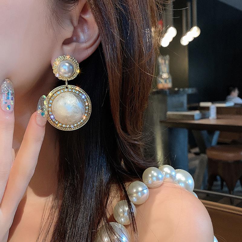 Needle Fashion Personality New Big Pearl Earrings Korean Tide European and American Big Earrings Temperament Exaggerated