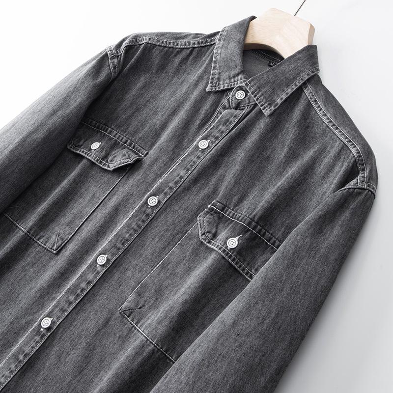 Men's Japanese Retro Washed Denim Jacket - Long Sleeve, Trendy, Plus Size, Loose Workwear Shirt