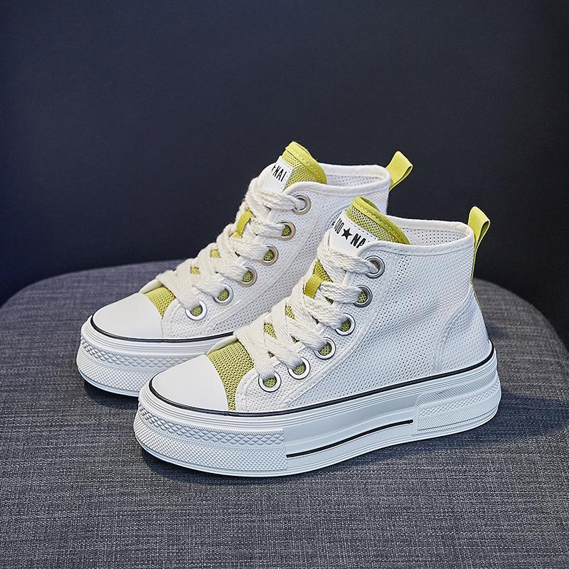 Women's Summer High-top Canvas Shoes Breathable Mesh Thick-soled Walking Shoes Designer Casual Sneakers