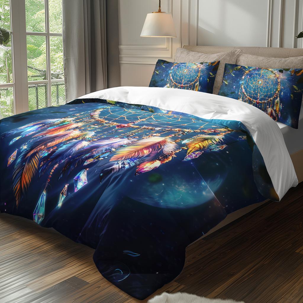3pcs Bohemian Dream Catcher Bedding Duvet Cover Set Dreamcatcher Bedding Quilt Set Bohemian Themed Bed Set Colorful Feather