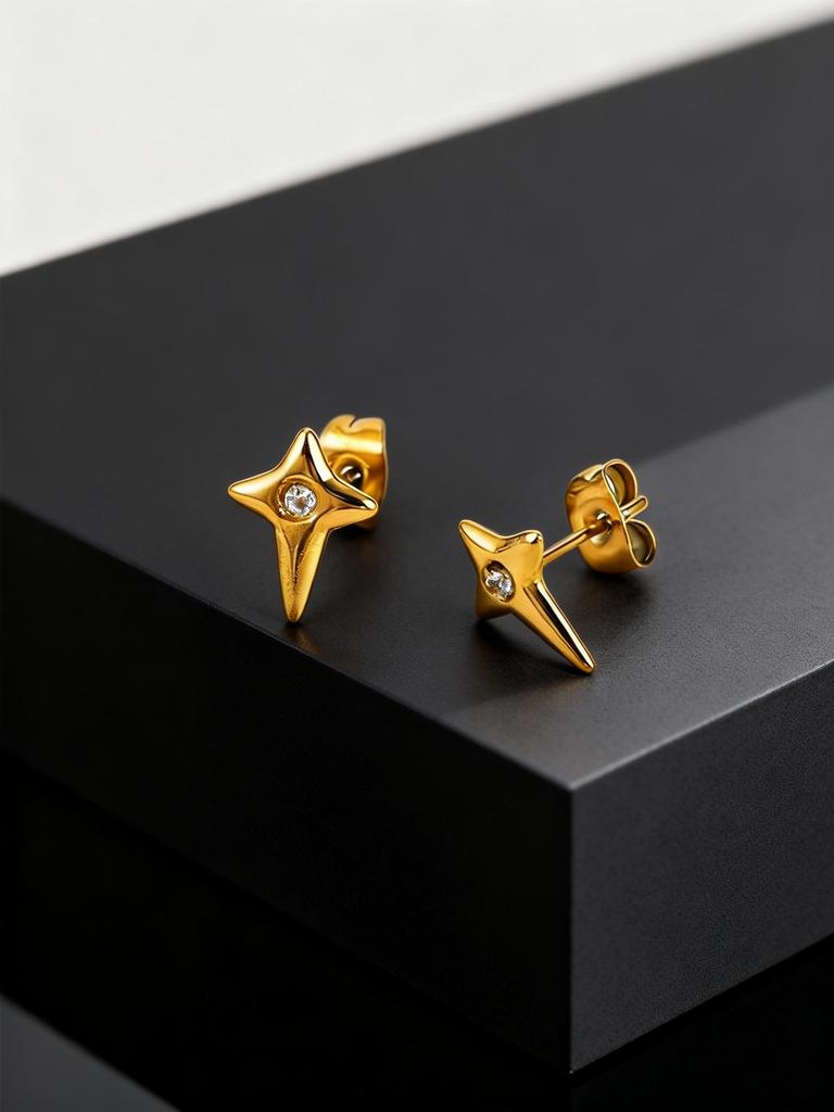 Fashion Hip Hop Cubic Zircon Star Small Stud Earrings for Men Simple Stainless Steel Pierced Earrings Hypoallergenic Jewelry