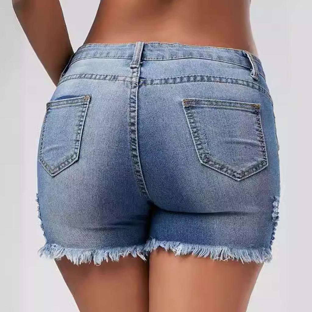 Women's Color Jeans Stretch Slim Fit Distressed Denim Shorts