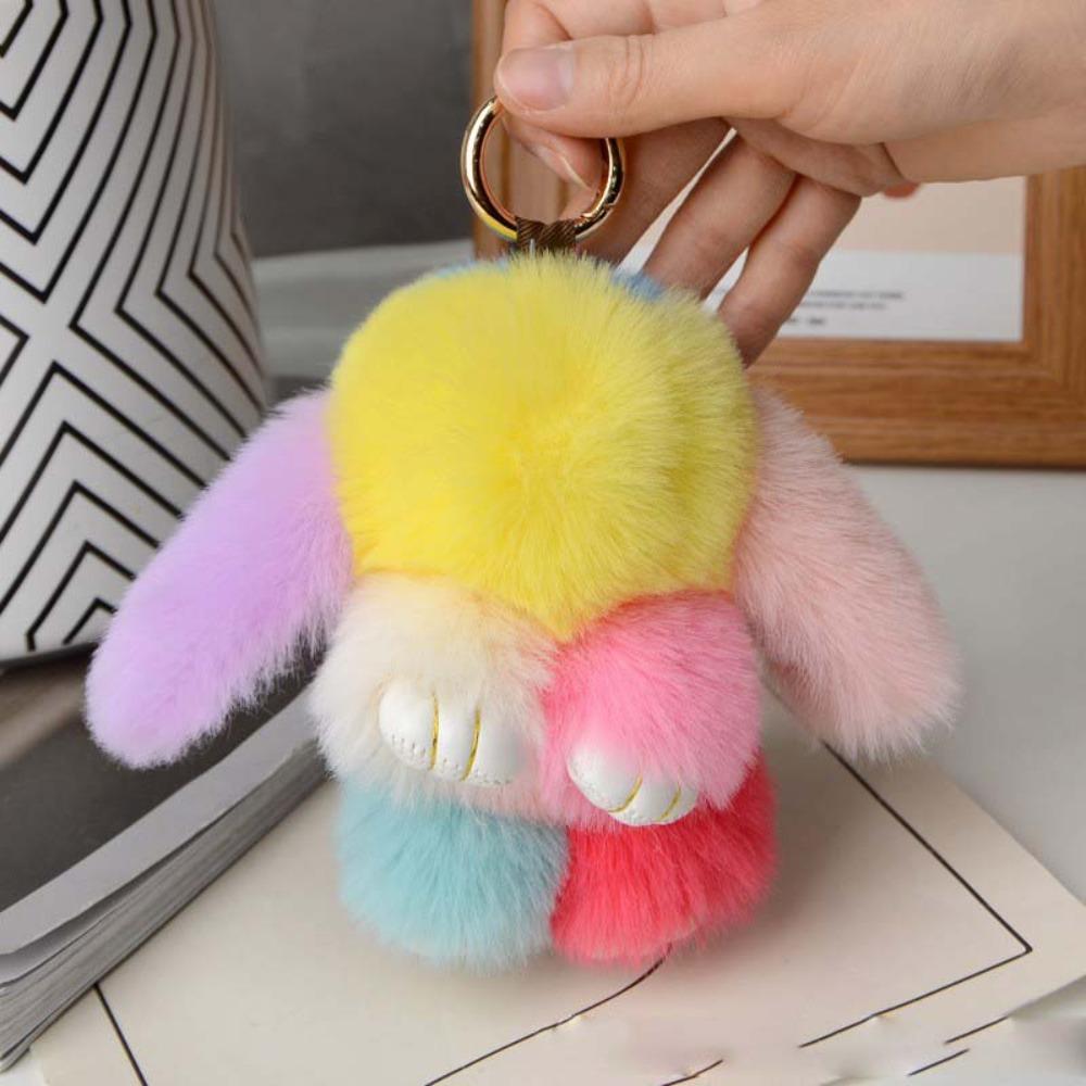Lovely Rabbit Fur Keychain Fluffy Plush Rabbit Pendant Bag Pendant Play Dead Rabbit Doll Women Style B