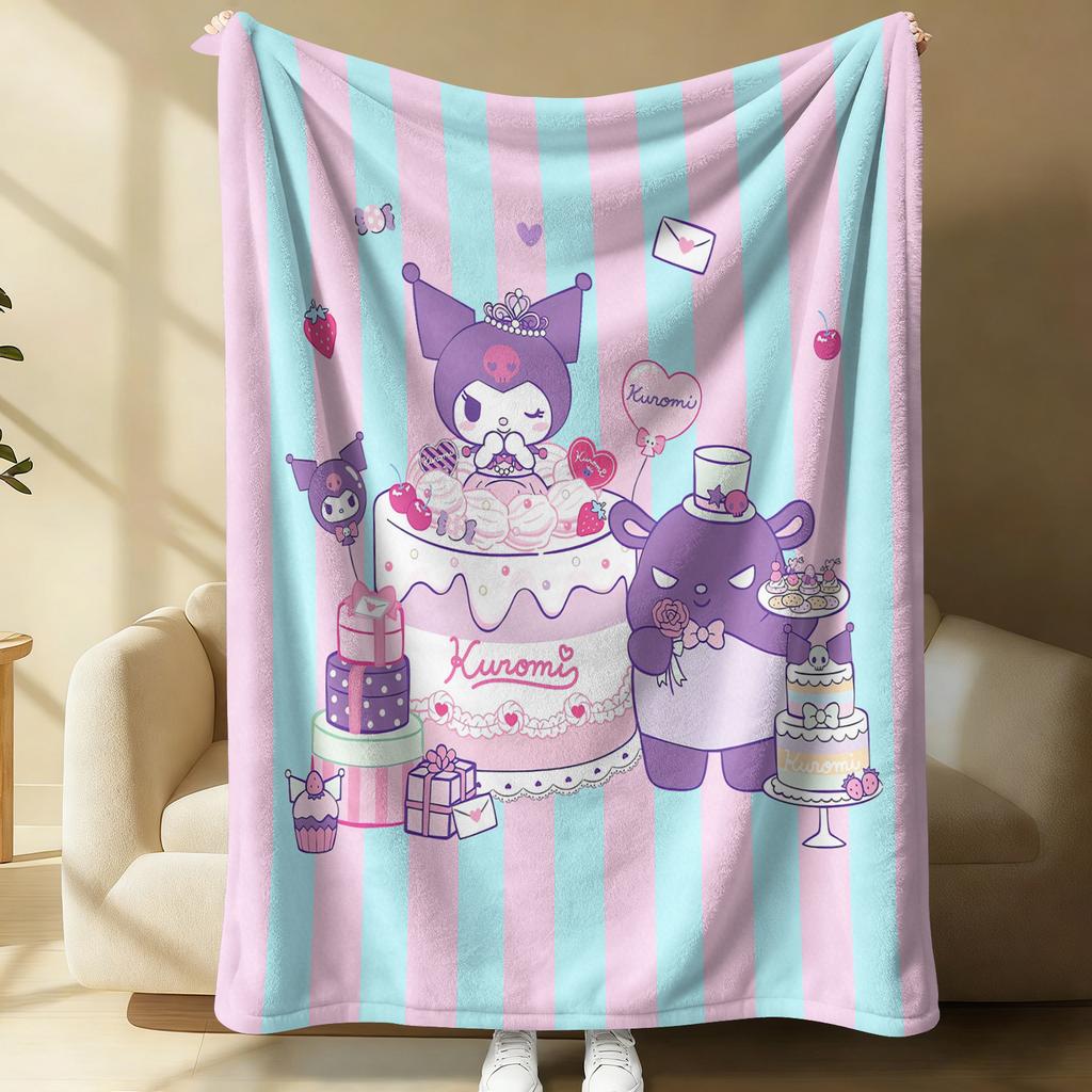 Lovely Kuromi Flannel Blanket Soft Warm Throw Japanese Anime Leg Blanket Camping Office Bedroom School Nap Blanket Summer Quilt