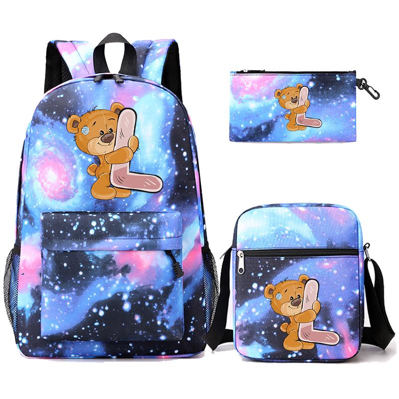 3 szt./zestaw Mały Miś 26 Liter Angielskich Plecak Powrót do Szkoły Plecak Chłopak Dziewczyna Kawaii Torba na Ramię Piórnik Torba Studencka