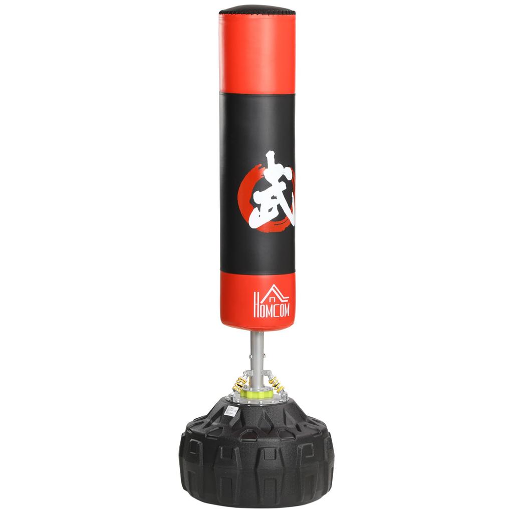 Punching Bag, Freestanding, Fillable Base 60 kg Sand or 50 kg Water, Ø60 x 180 cm, Black and Red