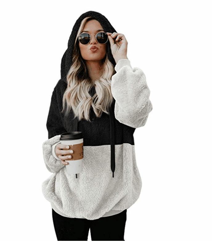 

9441 Autumn/Winter Patchwork Fleece Hoodie Jacket with Rope Hood XL чёрный