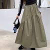Spring New Elastic High Waist Fashion Loose Long Skirts Women Pleated Patchwork Summer A-line Skirt Female Elegant Temperament Simple Lady Skirt 26290