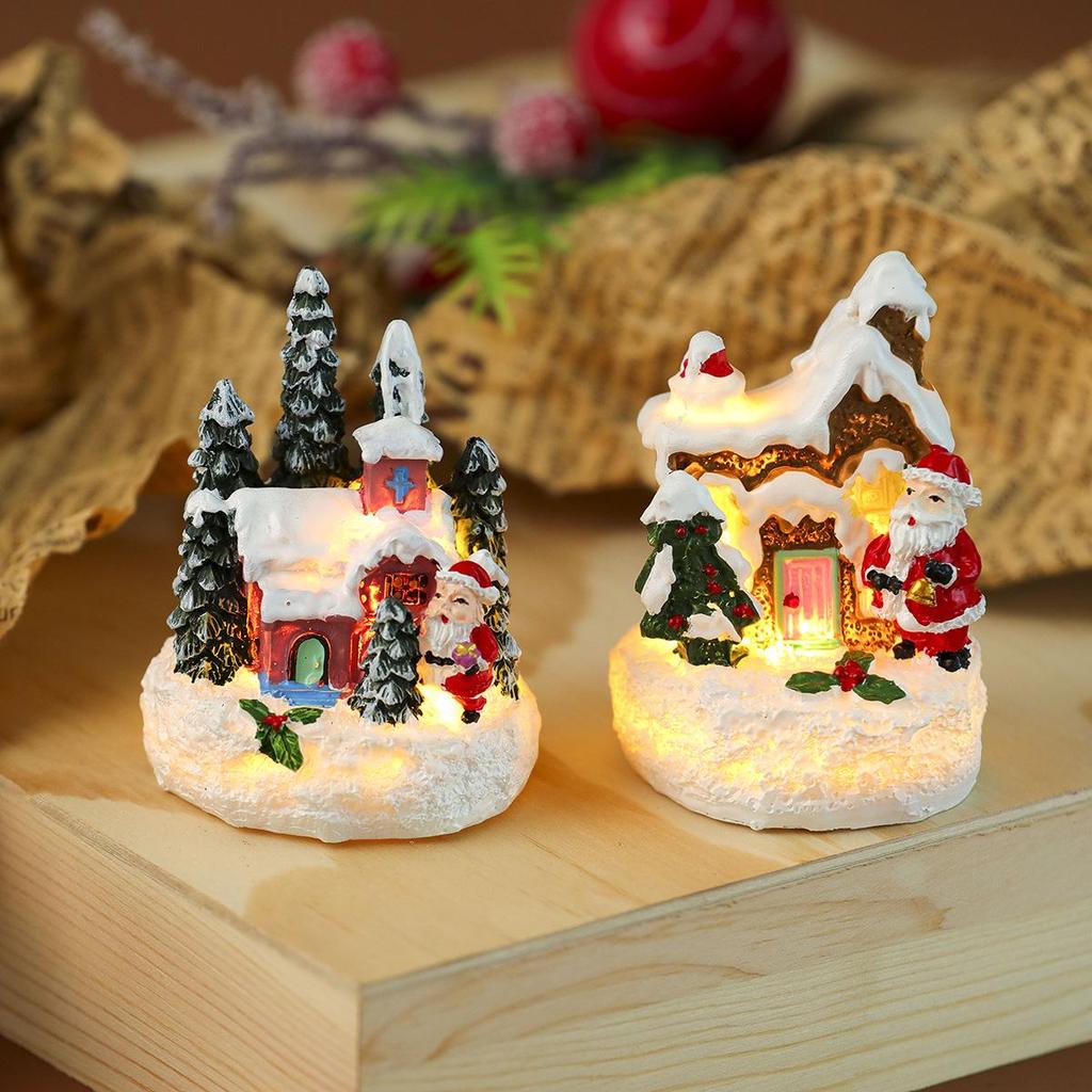 Christmas Luminous Resin House with Santa Claus Ornament