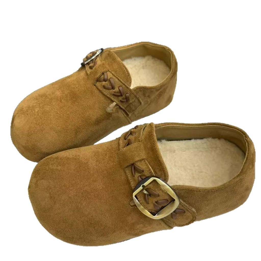 Leather all-inclusive children's inner height-increasing women's shoes autumn and winter new one-pedal plush cotton shoes