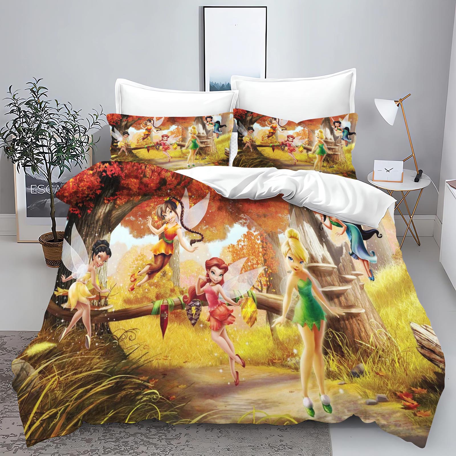 

Tinker Bell Anime Disney Bedding Set Duvet Cover 100% Polyester Suitable For Children And Adults 3-Piece Set 1 Quilt Cover EU Single(135*200cm)3pcs