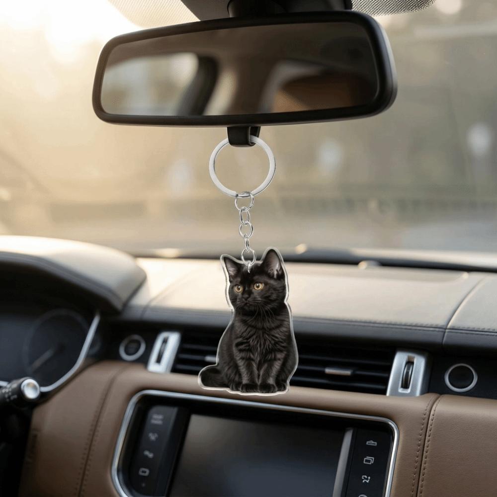 2 PCS Cute Black Kitten Keychain Acrylic Bag Hanging Creative Mini Cat Pendant Girls Women