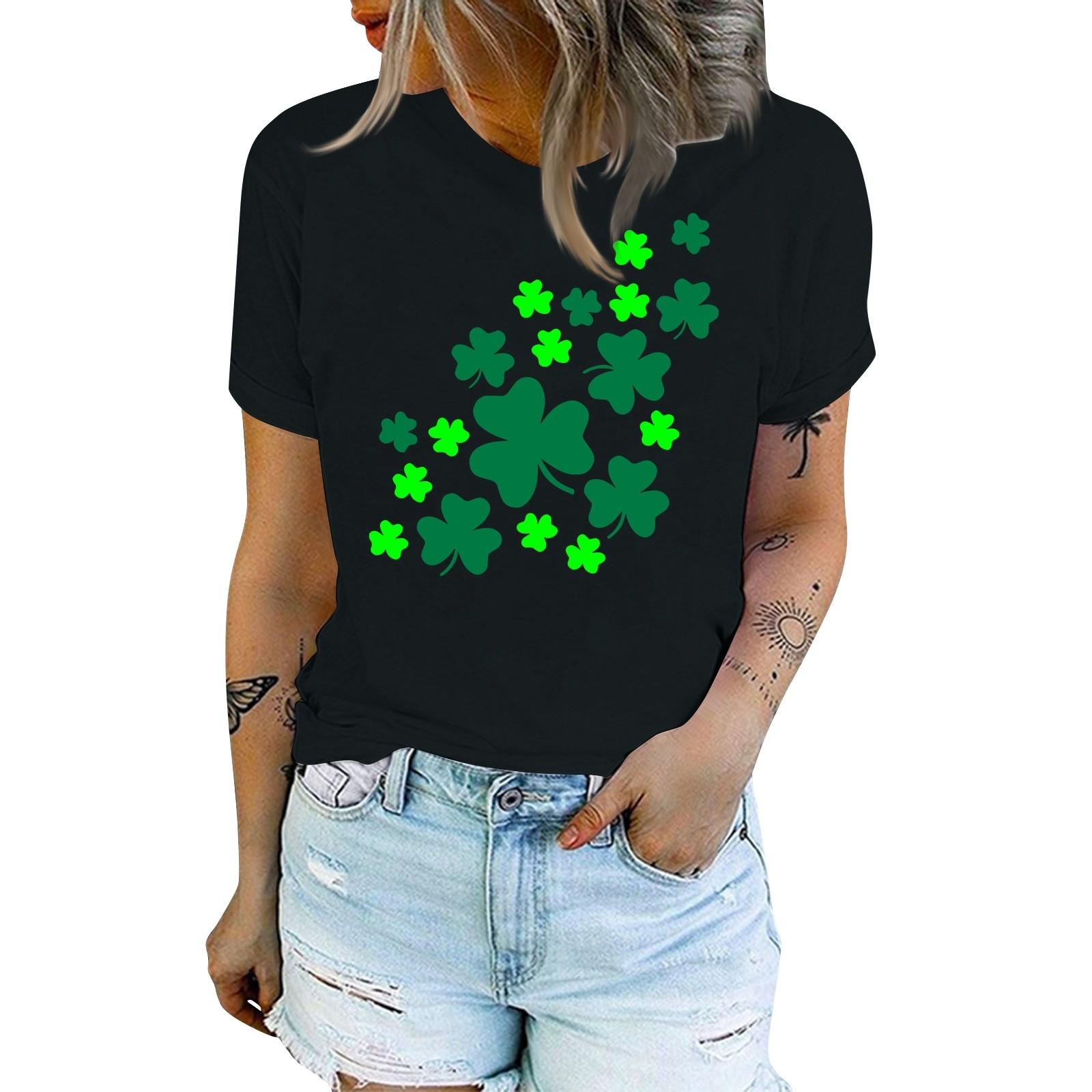 

Жіноча мода Casual St. Футболка з принтом до Дня Святого Святого Патрика, пуловер з круглим вирізом і короткими рукавами L