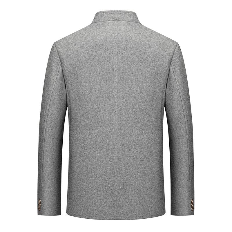 Autumn Winter Wool Coats Men Stand Collar Fashion Slim Fit Woolen Outerwear Solid Color Business Casual Coat