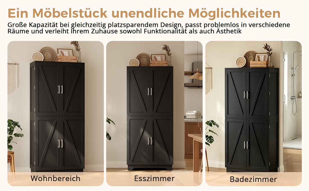 Mobile da Cucina, Alto con 4 Ante a Scomparsa, Portabottiglie e Ripiano sulla Porta, per Soggiorno e Sala da Pranzo, 80 x 40 x 180 cm