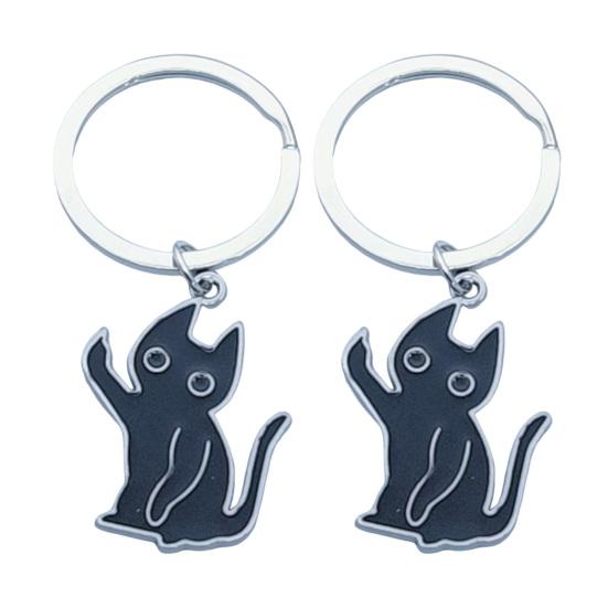 Nyckelring Hänge Zinklegering Svart Katt Nyckelring med Kantig Silhuett Kattberlock Nyckelring Smyckestillbehör