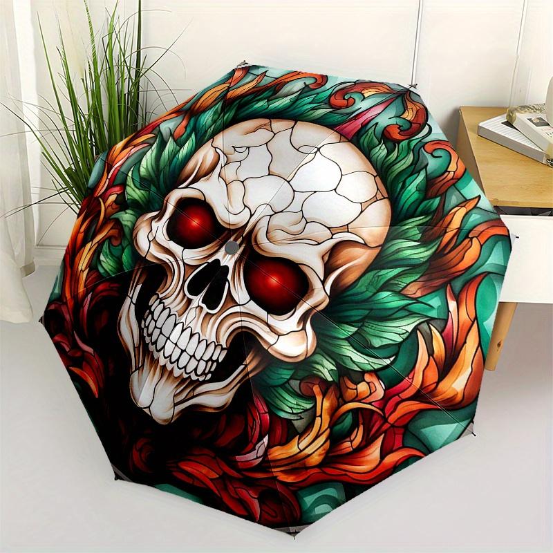 

Stained Glass Skull Wall Art Decor - Gothic Home Decoration Umbrella, Christmas Gift Y174