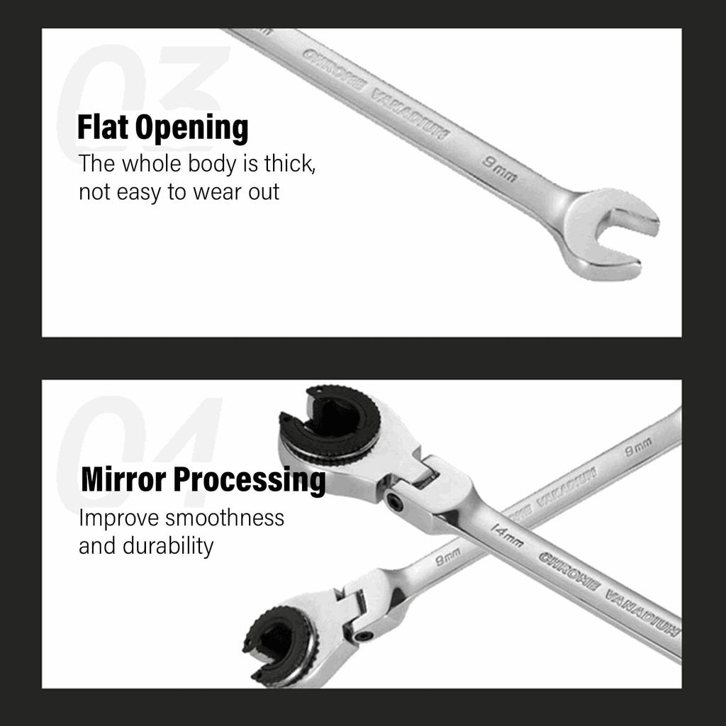 Jiawu Ratchet Combination Wrench Set, 5-Piece Flex Head Brake Line Wrench, 10-17mm CV Steel Open End 72-Tooth Gear Spanner for Fuel Nuts, Air Conditio