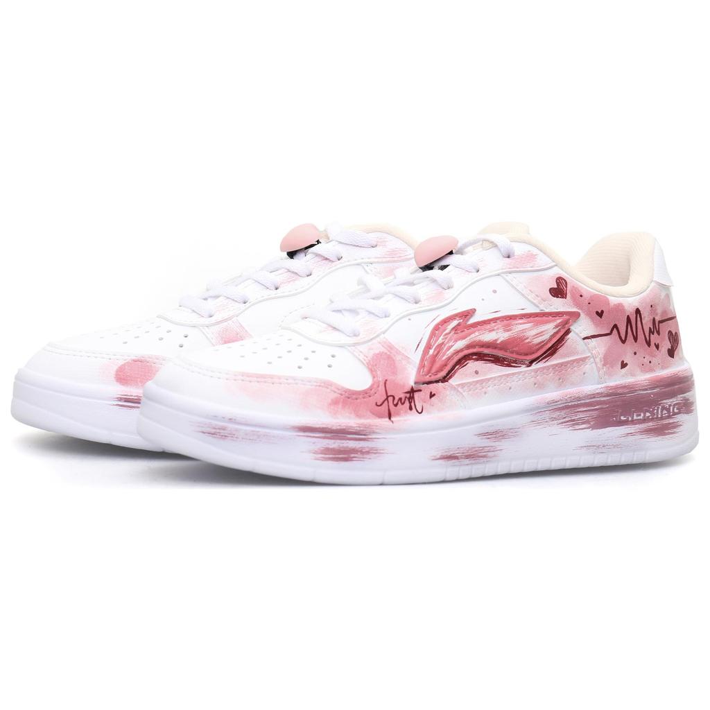 Li Ning Slip Resistant Cushioning Abrasion Resistant Low Top Skateboard Shoes Women's White Pink AGCS420-6(Team303-)