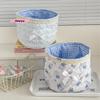 M-Cute Love Heart Storage Box Quilting Cotton Bow Desktop Storage Basket Large-capacity Round Storage Frame Home Decoration