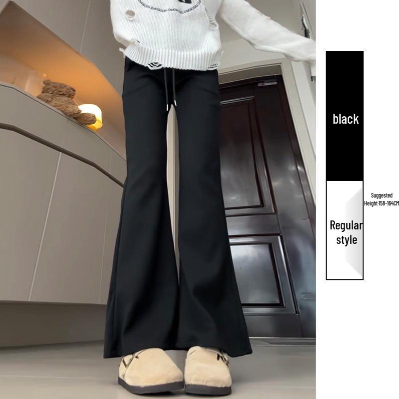 Douyin Women’s Winter Fleece-Lined Micro Flare Sweatpants - 2024 High Waist Slimming Wide Leg Horseshoe Pants
