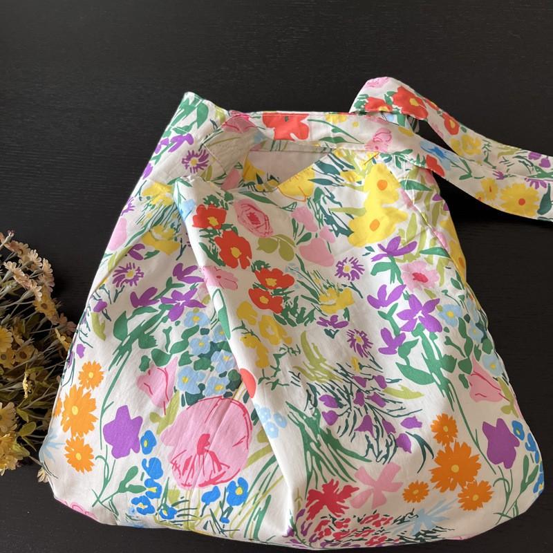 Han Style Ins Fresh Flower Bag Thin Cotton Shoulder Cross-body Large Capacity Women's Canvas