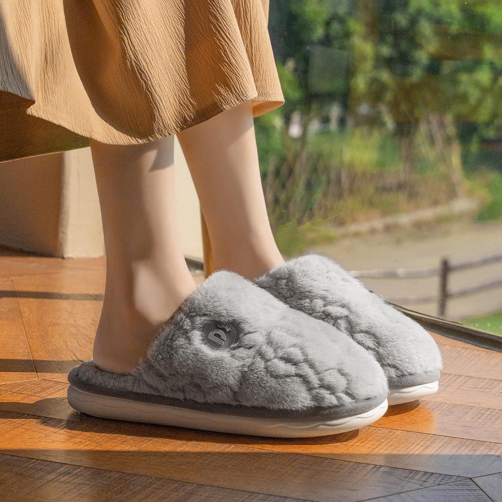 Women Home Slippers Plush Warm Thick Bottom Slides Cute Soft Non-slip Slippers Indoor Outdoor Men Casual Slippers