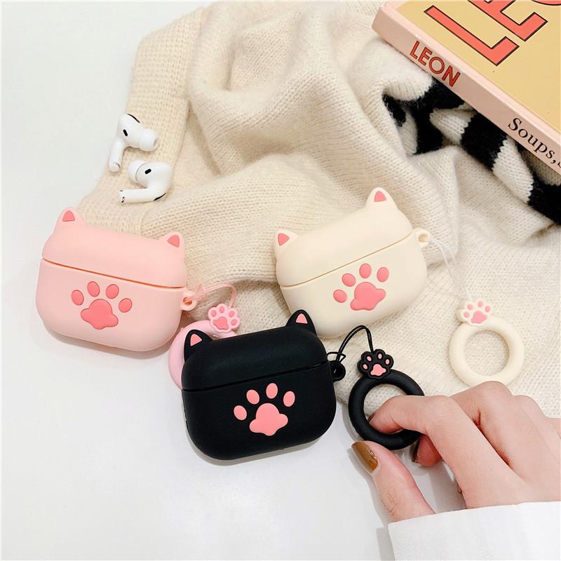 Funda de Silicona Protectora con Forma de Pata de Gato 3D de Dibujos Animados para Auriculares Airpods 4 1 2 3 Pro, para Airpods Pro2 con Gancho