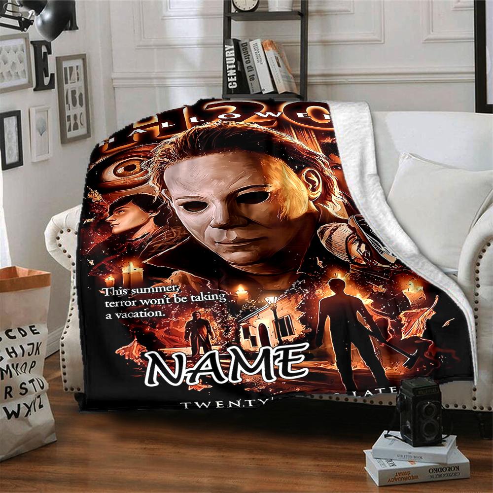 Custom Name Horror Movie Night Party Blanket For Couch Bed Plush Cozy Fuzzy Blanket Super Soft Warm Blankets For Fall And Winter 0916171