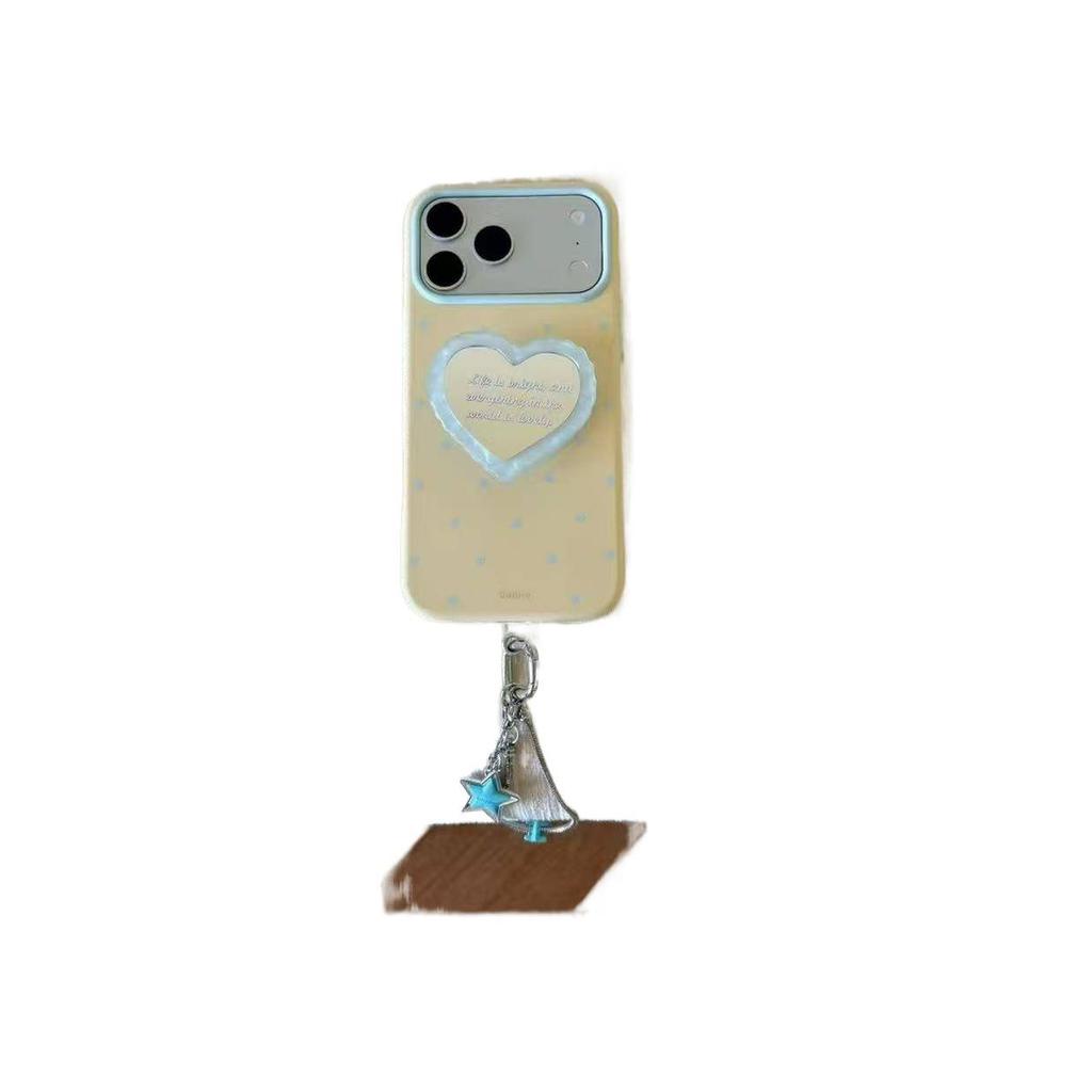 Fresh Polka Dot Love Mirror Bracket Is Suitable for Apple 17promax Mobile Phone Case 16pro Anti-drop 15/14 Bracelet.