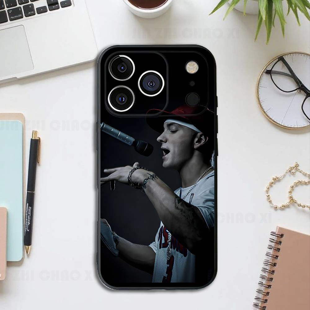 

Hip-Hop Eminem Rapper Black Phone Case For IPhone 17 16 15 14 13 12 13 12 11 Pro Max Plus XS XR Silicone Soft Back Cover iPhone16pro
