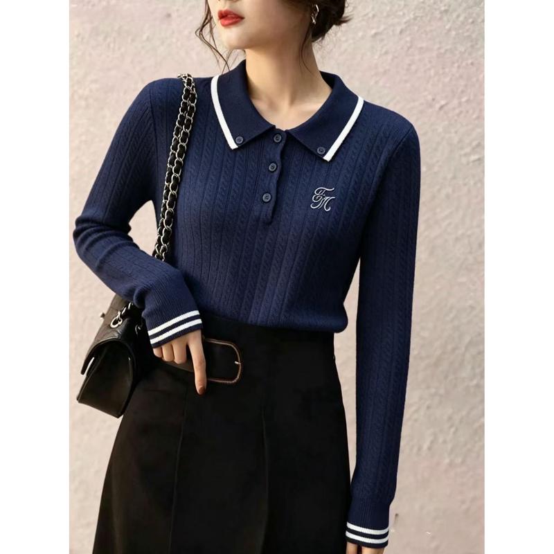 La Chapelle Women's French Cable Knit Polo Sweater