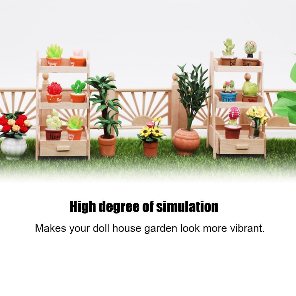 1:12 Mini Doll House Garden Decoration Wooden Simulation Miniature Flower Stand Model