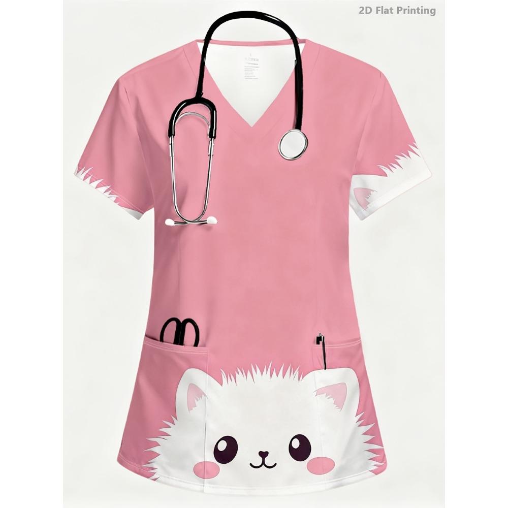 

Хирургические Uniforms Женские Элегантные Мода Женские Принт V-образный Вырез Короткий Рукав Медицинские Летние Удобные Ветеринарные Клинические Uniforms Женские S